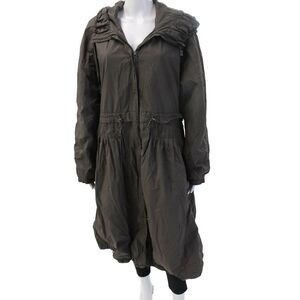 Creenstone Women Parka Dark Gray 100% Nylon Drawstring High Neck Army Size 40